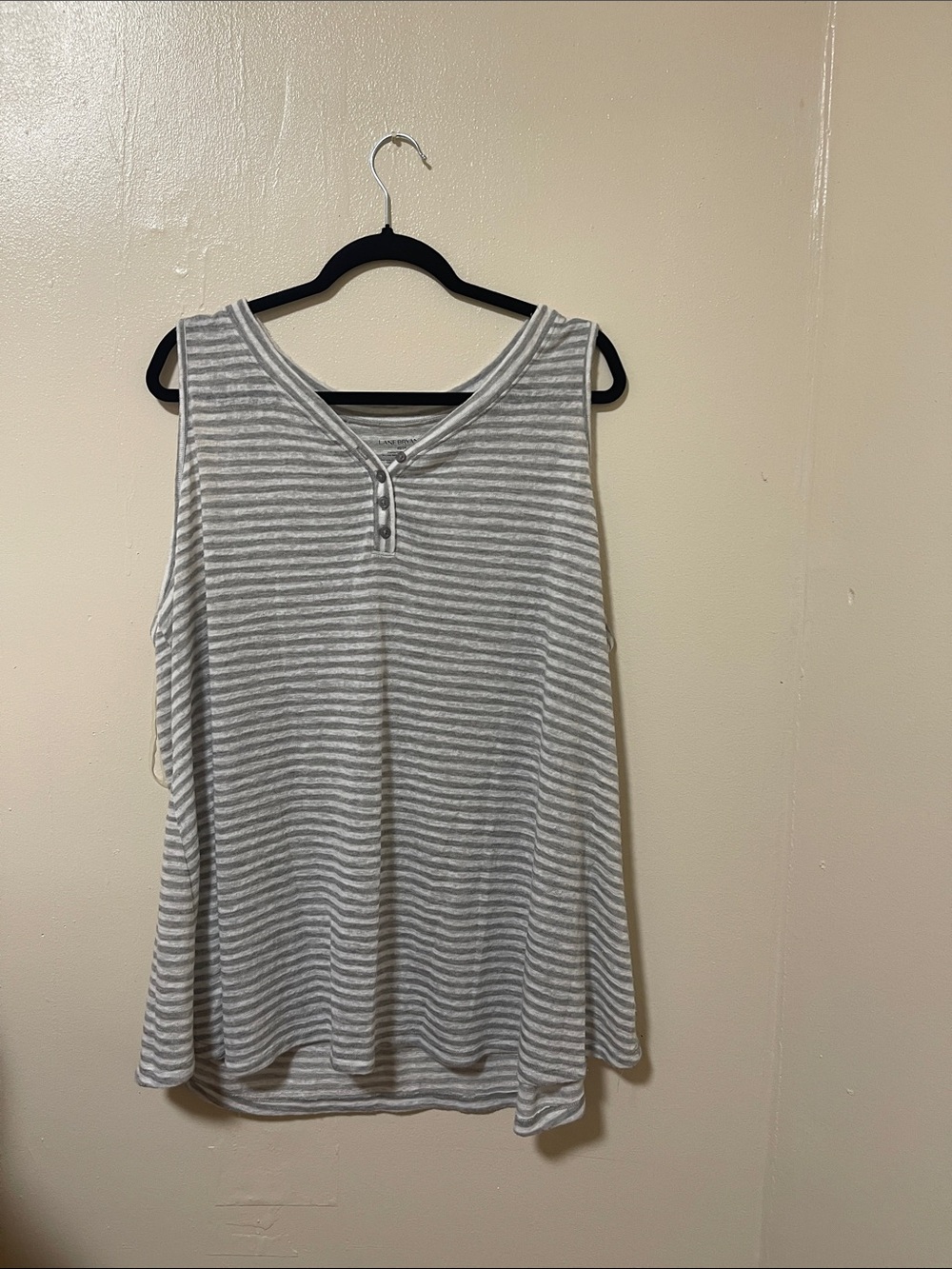 Lane Bryant Gray and White Striped Henley Tank